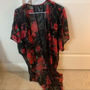 Black and Red Rose Kimono/Cardigan